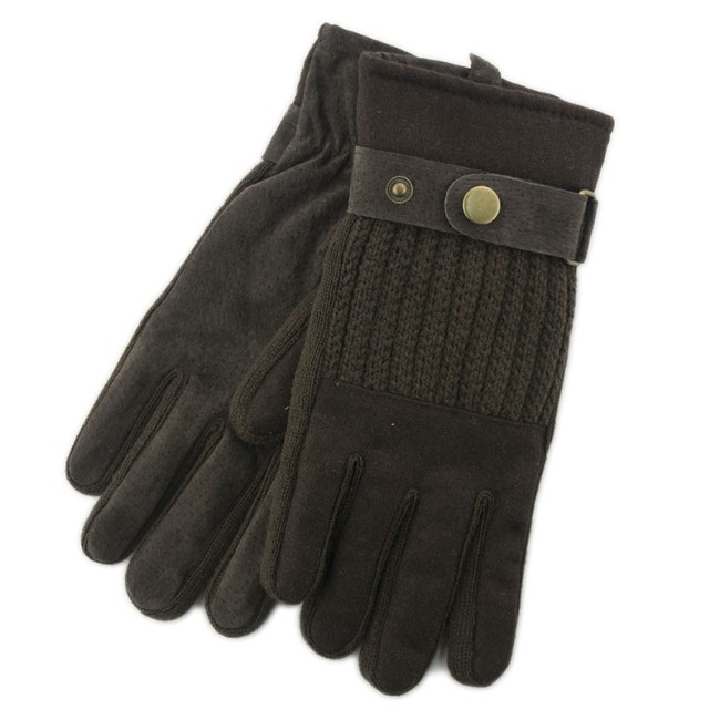 Stamion Ανδρικά δερμάτινα γάντια με πλεκτές λεπτομέριες 111899-Καφέ