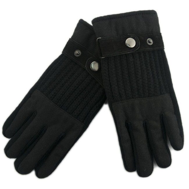 Stamion Ανδρικά δερμάτινα γάντια με πλεκτές λεπτομέριες 111899-Μαύρο